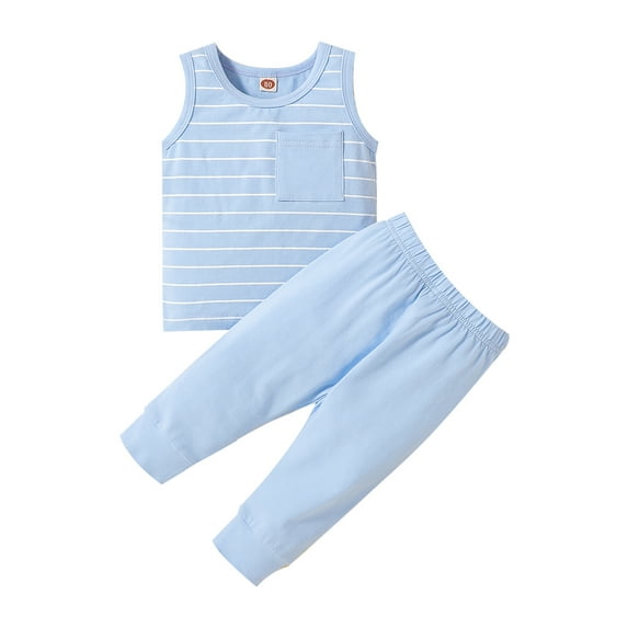 Franhais Infant Baby Girls Boys Suit, Stripe Printed Round Neck Sleeveless Tops+Solid Color Long Pants