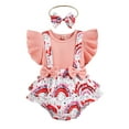 thumbnail image 1 of Franhais Infant Baby Girls Casual Romper, Cartoon Flower/Rainbow Printed Fly Sleeve Patchwork Bodysuit+Headband, 1 of 9