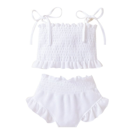 Franhais Infant Girls Two-Piece Clothes Outfit, Tie-Up Spaghetti Strap Sleeveless Ruched Solid Color Tank Tops + Shorts
