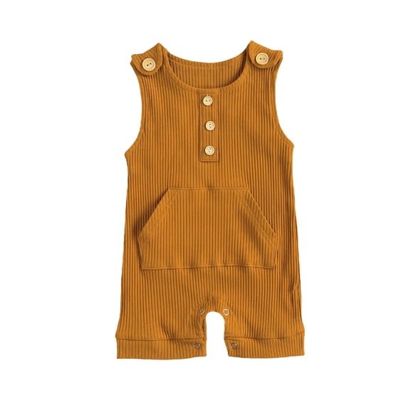 Franhais Infant's Romper,0-18 Months Newborn's Sleeveless Shoulder Button Ribbed One Piece Jumpsuit for Baby