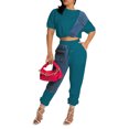 thumbnail image 1 of Franhais  Jean Patchwork Women Two 2 Piece Set Outfits Sweatsuit  Summer  T-Shirt  and Jogger Pants Matching Set Tracksuit（S-XL）, 1 of 2