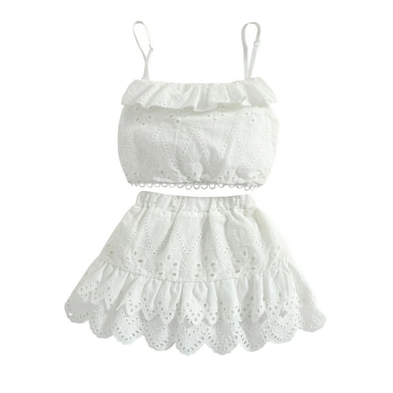 Franhais Kid Baby Girl's Summer Clothes Set, Sleeveless Lace Ruffled Camisole + High Waist Skirt Sweet Clothing