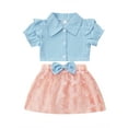 thumbnail image 1 of Franhais Kid Girl Outfits Set, Lapel Ruffle Trim Short Sleeve Buttons Shirts Tops with Bow Butterfly Decoration Mesh Skirt, 1 of 9