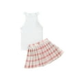 thumbnail image 1 of Franhais Kids Baby Girl Clothes Solid Color Ribbed Sleeveless Tank Tops and Plaid Printed Mini Pleated Skirt Set Summer Outfit, 1 of 9