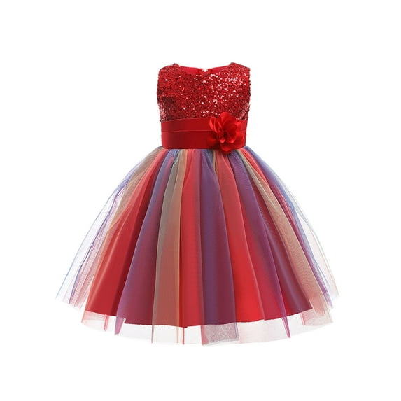 Franhais Kids Formal Dress, Flower Sequins Round Collar Sleeveless One-Piece Sundress