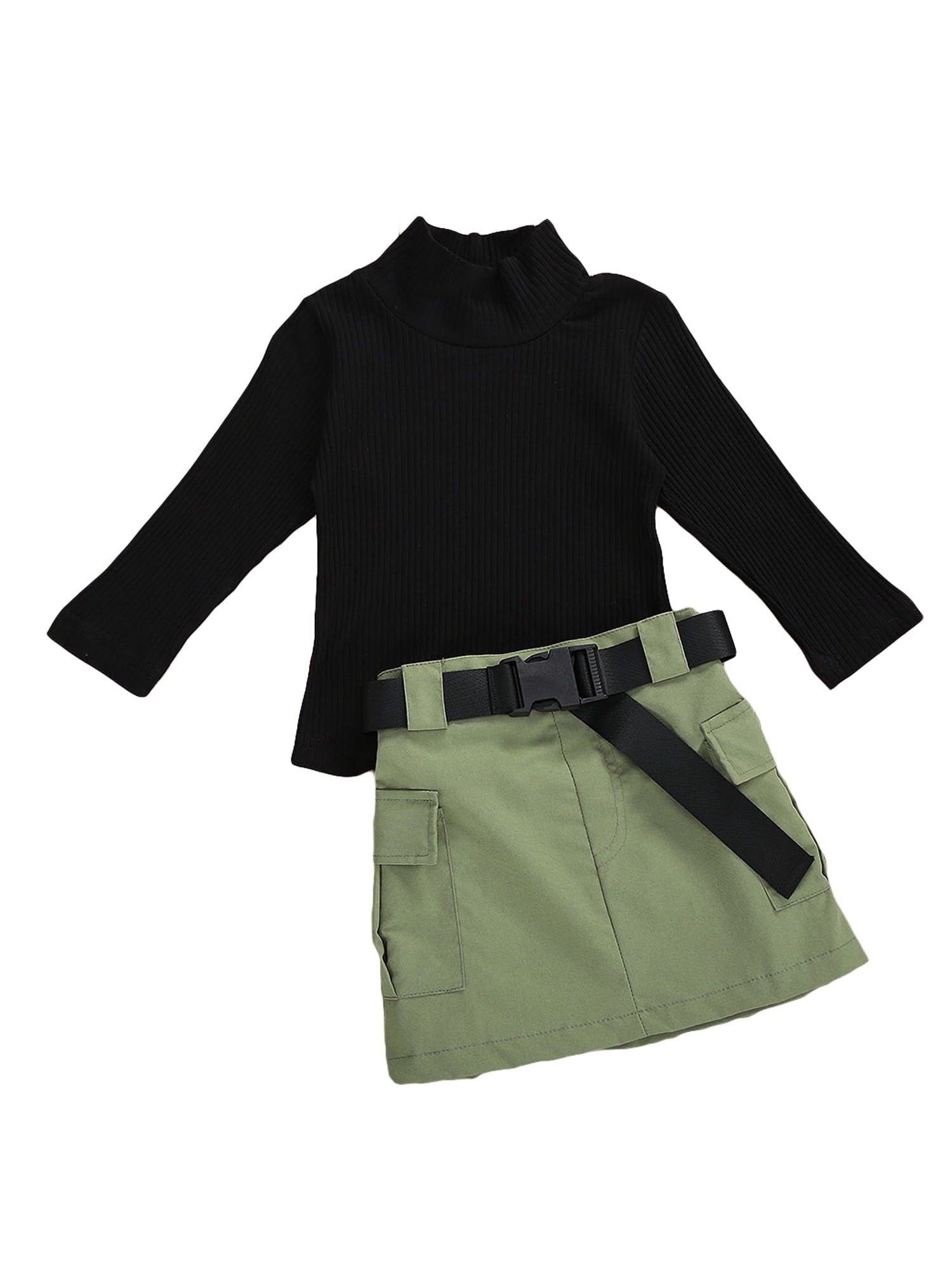 Girls Navy Collar Top Combo Skirt Knitwear Sets