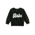 thumbnail image 1 of Franhais Kids Pullover, Letter Print Round Neck Long Sleeve Tops Blouse for Spring Fall, White/Black/Brown/Green, 0-3 Years, 1 of 9