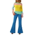 thumbnail image 1 of Franhais Ladies Long Sleeve Casual Knitwear, Autumn Creative Rainbow/Color Matching Round Collar Curled Selvedge Short Pullover Sweater, 1 of 9