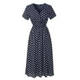 thumbnail image 1 of Franhais Ladies Midi Dress, Plus Size Temperament V-neck Dot Print Short Sleeve Dress, 1 of 8
