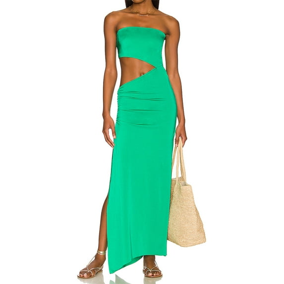 Franhais Ladies Strapless Split Slim Dress, Printing Waist Hollow Ruched Backless Long Skirt