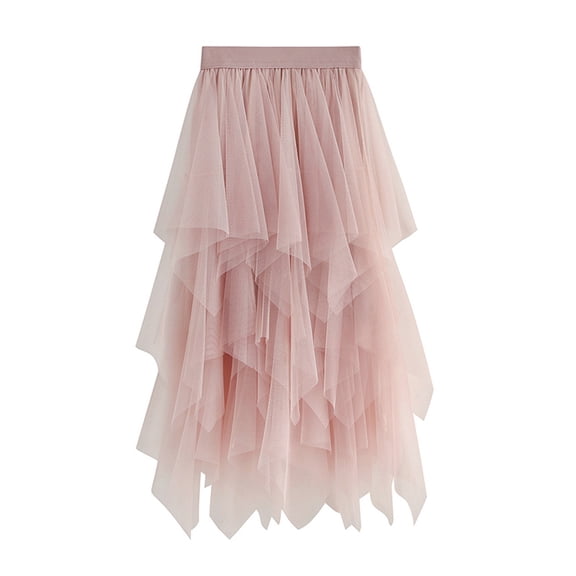 Franhais Lady ´s Fashionable Solid Color Mesh Skirt, Irregular Elastic Tulle Bubble Skirt, Daily Life and Vacation