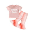 thumbnail image 1 of Franhais Little Girl Pants Set,  Round Neck Lettering Tops Elastic Waist Stripe Flared Long Pants, 1 of 9