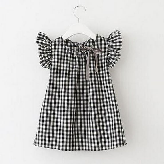 Franhais Little Girls Summer Princess Dress Plaids Checks Bowknot Dresses Party Wedding Dress