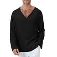 thumbnail image 1 of Franhais Men Long Sleeve Shirts, Plus Size Solid Color V-Neck Ethnic Style Tops Spring Fall Fashion Casual T-shirt, 1 of 3
