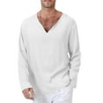 thumbnail image 1 of Franhais Men Long Sleeve Shirts, Plus Size Solid Color V-Neck Ethnic Style Tops Spring Fall Fashion Casual T-shirt, 1 of 7