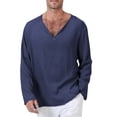 thumbnail image 1 of Franhais Men Long Sleeve Shirts, Plus Size Solid Color V-Neck Ethnic Style Tops Spring Fall Fashion Casual T-shirt, 1 of 3