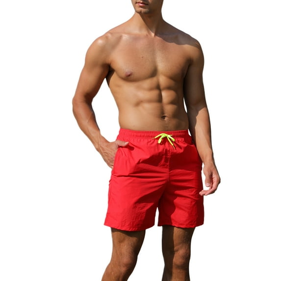 Franhais Men's Beach Short Pants, Elastic Waist Drawstring Contrast Color Straight-Leg Trunks