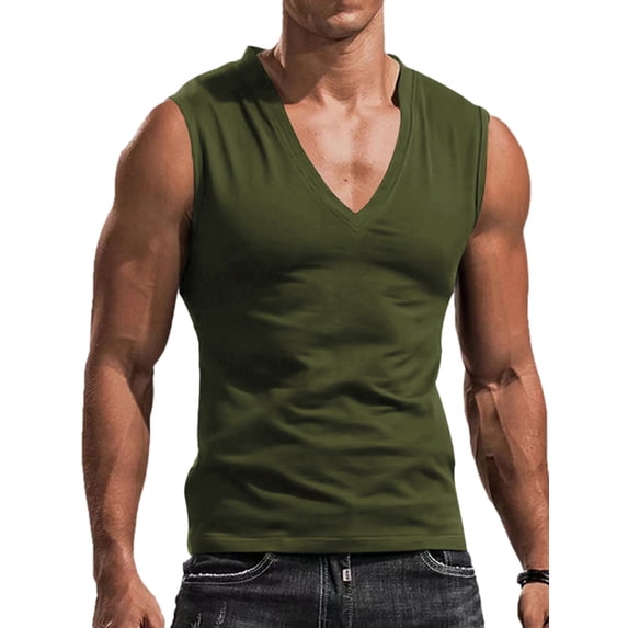 Franhais Men's Casual Gyms Sports Vest Solid Color Sleeveless V Neck Running Workout Training Tops