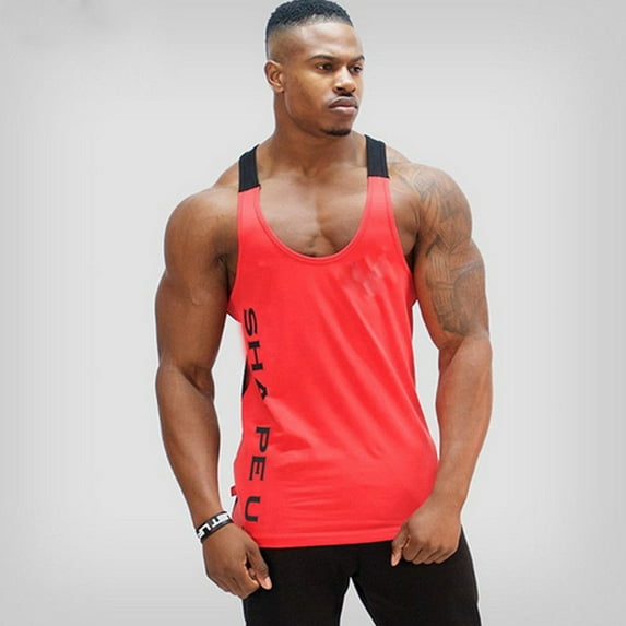 Franhais Men's Gym Letter Printed Fitness Sports Vest Muscle Low Cut Bodybuilding Workout Tank Top