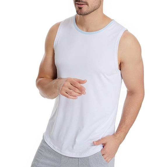 Franhais Men's Ice Silk Vest Sleeveless Round Neck Slim Fit Contrast Color Sports Fitness Bottoming Tops