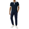 thumbnail image 1 of Franhais Men's Quarter Zip Polo Shirts, Casual Short Sleeve Lapel Collar Contrast Color Slim Fit Tops, 1 of 9