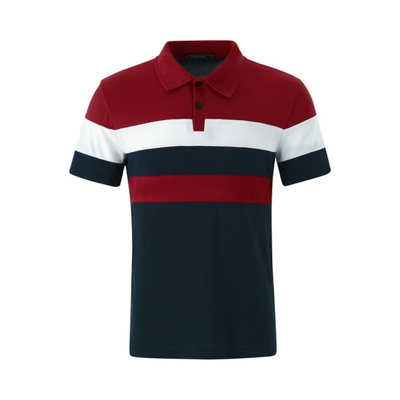 Franhais Men 's Short Sleeve Polo Shirt Classic Fit Casual Slim Fit Shirts Contrast Color Stripe Patchwork T Shirts Lapel Tops(S-5XL)
