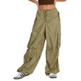 thumbnail image 1 of Franhais Men's Women's Pants Low Waist Drawstring Strap Multi Pocket Design Loose Straight Pants, 1 of 5