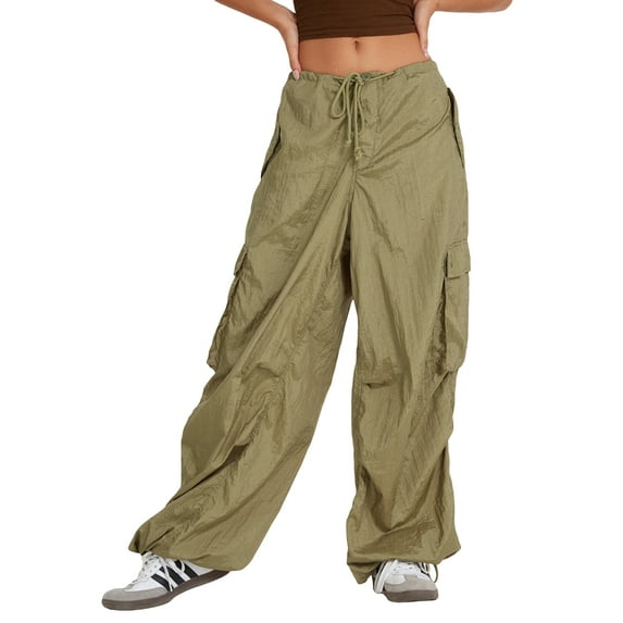 Franhais Men's Women's Pants Low Waist Drawstring Strap Multi Pocket Design Loose Straight Pants