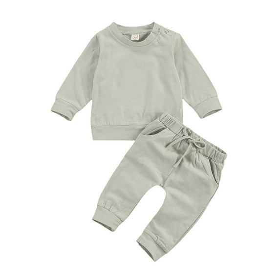 Franhais Newborn Baby Autumn Clothes Set Solid Color Long Sleeve Round Collar Sweatshirt+Elastic Waistband Long Pants Infant 2Pcs Outfits