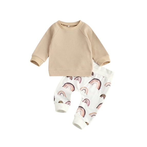 Franhais Newborn Baby Boys 2-piece Outfit Set Long Sleeve Top+Rainbow Print Pants Set for Kids Boys