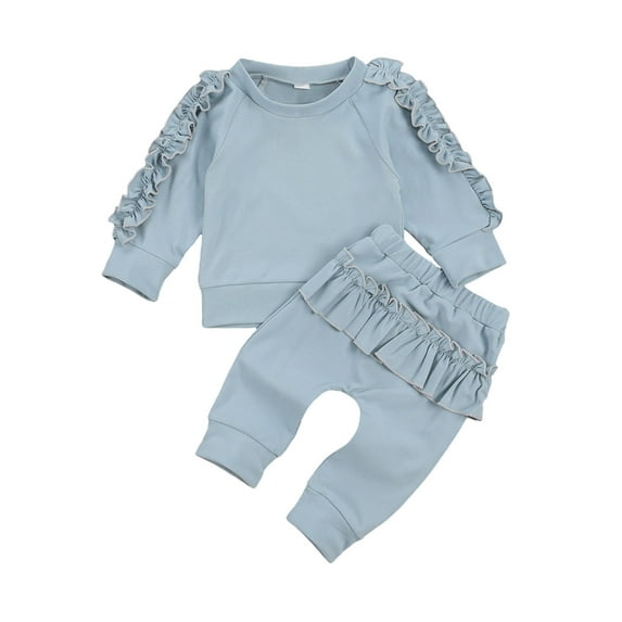 Franhais Newborn Baby Girls Fashion 2-piece Outfit Set Long Sleeve Ruffle Top+Pants Set