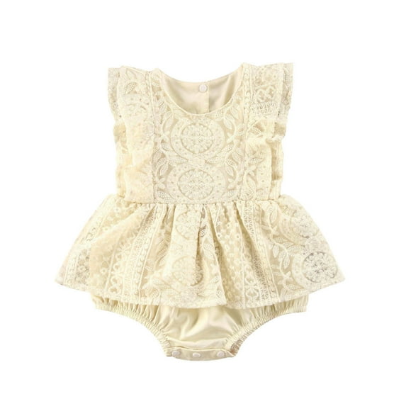 Franhais Newborn Baby Girls Summer Romper, Infant Solid Color Ruffle Sleeveless Jumpsuit with Lace
