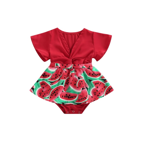 Franhais Sister Matching Rompers/Dress Summer Toddler Baby Girls Watermelon Print V-Neck Short Sleeve Jumpsuit/Dress