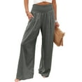 thumbnail image 1 of Franhais Summer Women Loose Long Trousers, Ladies Leisure Style Solid Color High Waist Ruched Beach Wide Leg Pants with Pocket, 1 of 6