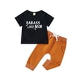thumbnail image 1 of Franhais Toddler Boy's Two Pieces Clothes Outfit, Round Neck Short Sleeve Letter Printed T-Shirt + Drawstring Pants, 1 of 8