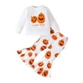 thumbnail image 1 of Franhais Toddler Girls Fall Outfits Letter Pumpkin Print Crew Neck Long Sleeve Sweatshirts Flare Pants 2Pcs Halloween Clothes Set, 1 of 9