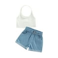 thumbnail image 1 of Franhais Toddler Kids Girls 2 Pieces Outfits, Solid Color Knitted Ribbed Halterneck Tank Tops + Elastic Waist Shorts with Belt Set, 1 of 8