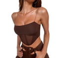 thumbnail image 1 of Franhais Women Camisole Perspective Mesh Stitching, Sexy Style Irregular Off Shoulder Lady Summer  Size S to L, 1 of 9