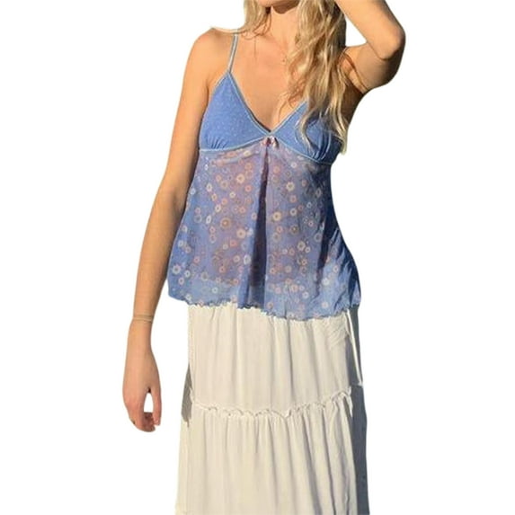 Franhais Women Camisole, Summer Slip Vest V-neck Flower Print Patchwork Summer Tops