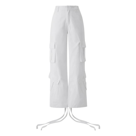 Franhais Women Cargo Pant with Pockets Casual Style High Waist Button Long Trouser Summer 90s Grunge Vintage Streetwear（S-XL）