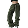 thumbnail image 1 of Franhais Women Casual Cargo Pants Drawstring Elastic Waist Loose Straight-leg Trousers with Pockets, 1 of 5