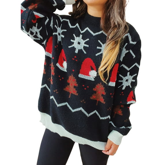 Franhais Women Christmas Sweater Long Sleeve Crew Neck Tree Pattern Pullover Sweater Winter Sweater