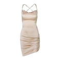 thumbnail image 1 of Franhais Women Close-fitting Boat Neck Dress, Solid Color Sleeveless Spaghetti Strap One-piece, S/ M/ L/ XL, 1 of 6