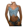 thumbnail image 1 of Franhais Women Halter Neck Camisole, Blue Butterfly-shaped Backless Tie-up Vest, 1 of 9