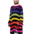 thumbnail image 1 of Franhais Women Hollow Out Shirt, Long Sleeve Round Neck Striped Cutout Knitting Casual Party Fall Spring Tops, 1 of 9