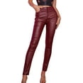 thumbnail image 1 of Franhais Women Leather Pants, High Waist Wrapped Slimming Side Pockets Solid Color Casual Party Fall Trousers, 1 of 9