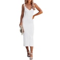 thumbnail image 1 of Franhais Women Long Dress Knitted Dress, Sleeveless V-neck Backless Solid Slim Fit Bodycon Dress Long Dress, 1 of 4