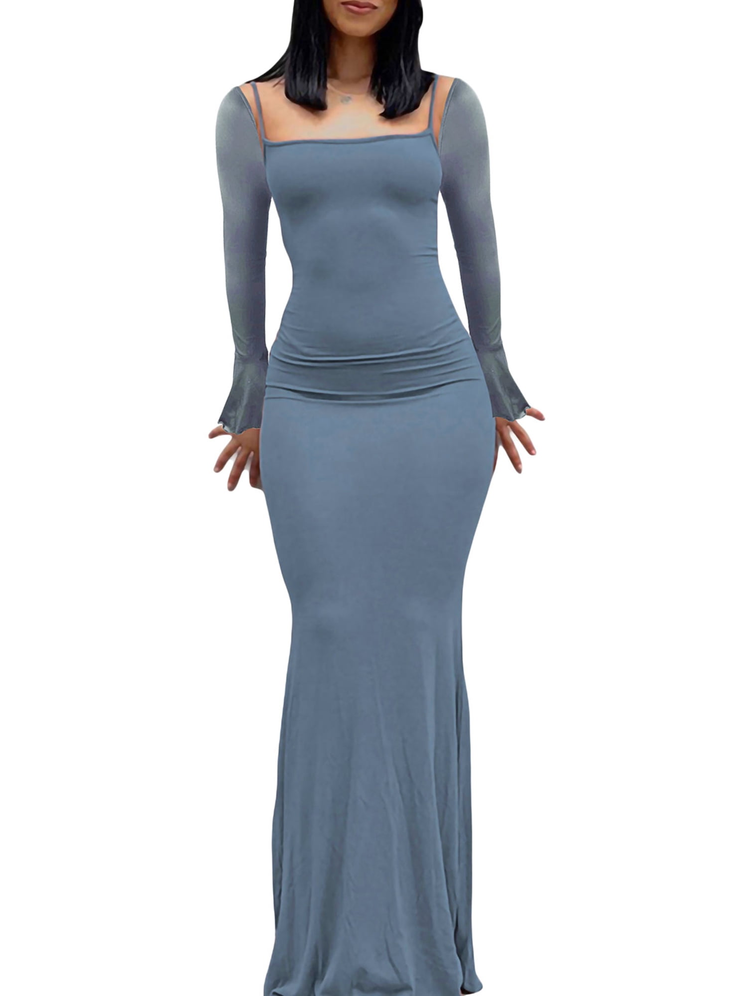 white christmas dresses High neck long sleeve fit and flare maxi dress – John Paul Ataker