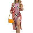 thumbnail image 1 of Franhais Women Loose Style Dress, Variegated Color Turn-down Collar Button-down Long Shirt, S-XXXL, 1 of 2