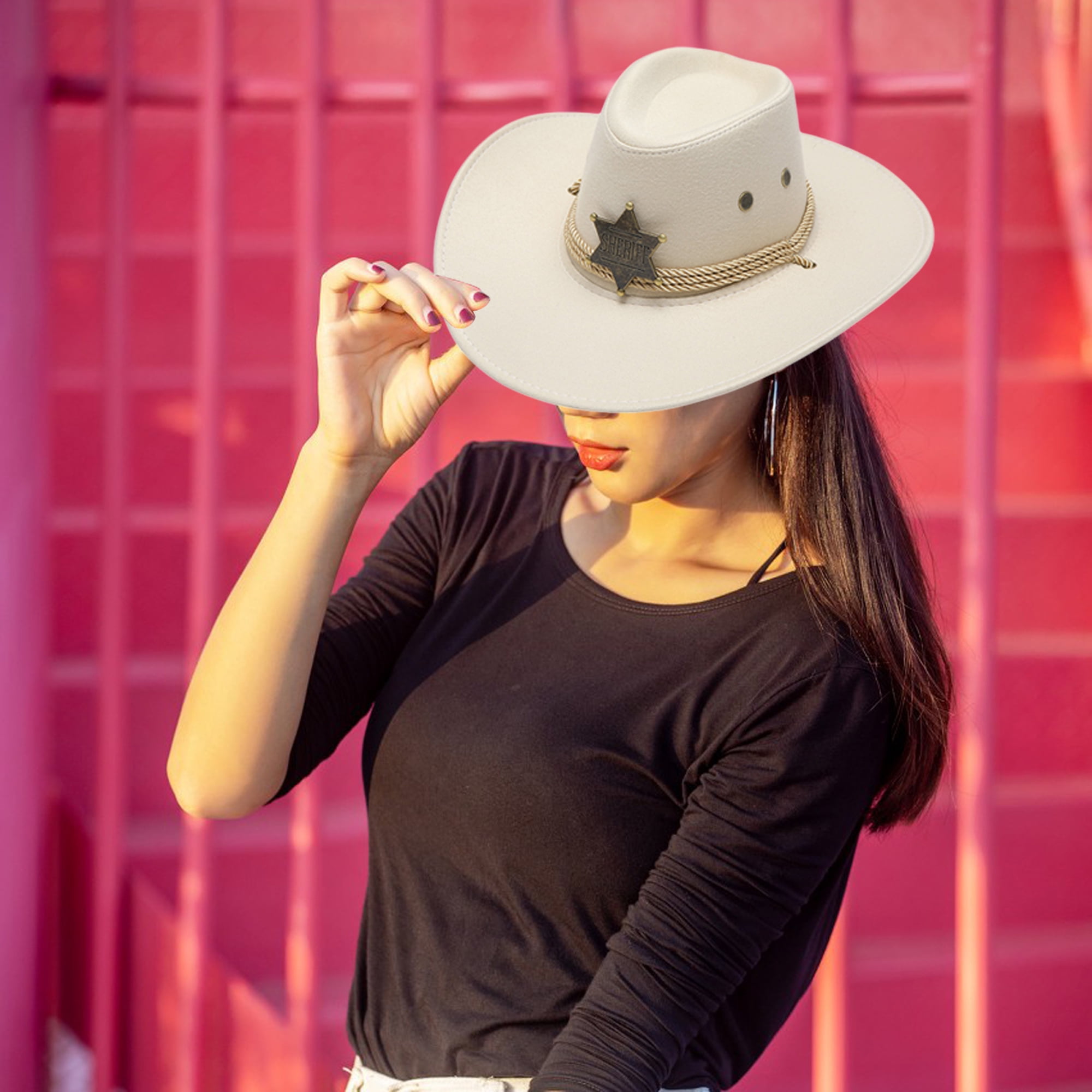 Franhais Women Men Cowboy Hat, Vintage Wide Brim Hexagram  display picture 2